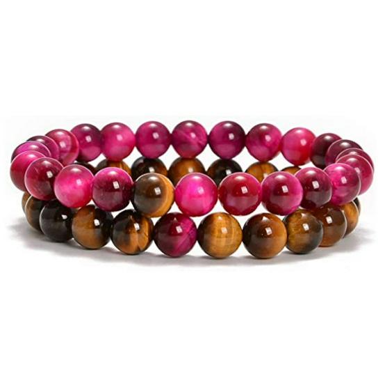 Матовые браслеты для пары из камней Тигровый глаз и Агат - Бусины 8 мм, Студенческий стиль