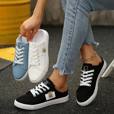 Модный тренд Женские парусиновые туфли Новые 2025 Весна Лето Плоские кроссовки Женские Повседневные На шнуровке Удобные Женские кроссовки Zapatos De Mujer