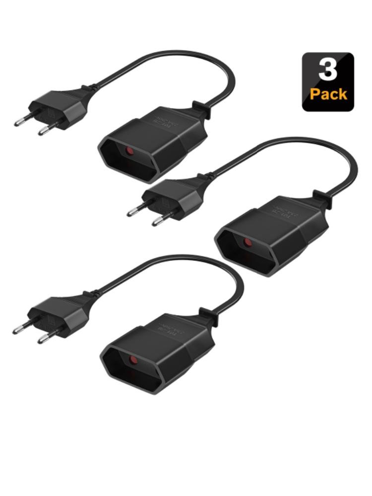 3 Pack Male Plug To Female Socket Power Extension Cord For PC Computer 0.2m Euro 2Prong Plug EU Extension Cable Black White