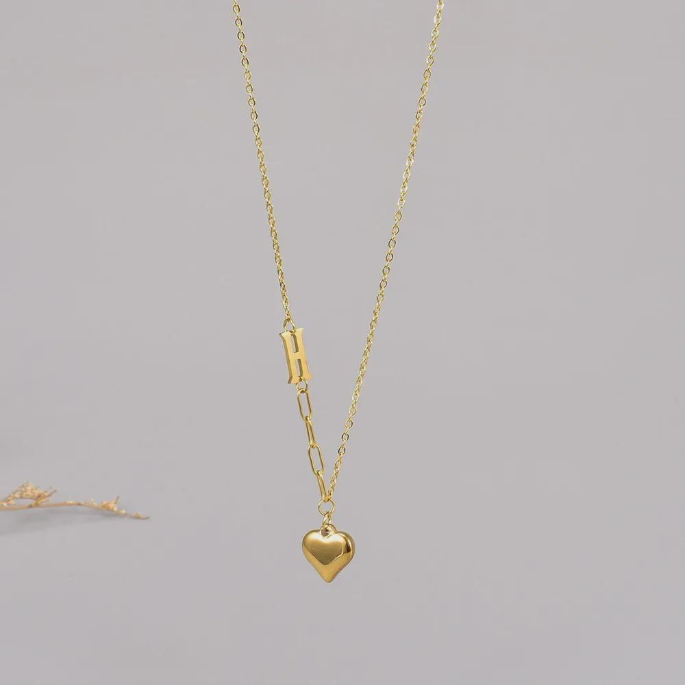 Asymmetric Heart-Shaped 18K Gold Titanium Steel Necklace for Women - Luxury Clavicle Chain