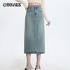 Summer High Waist Thin Back Open Fork A Word In The Long Skirt Tide Women's Denim Half-body Skirt