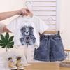 Модный летний костюм для девочек Милый мишка Повседневная одежда Короткий рукав Шорты Комплект из двух предметов