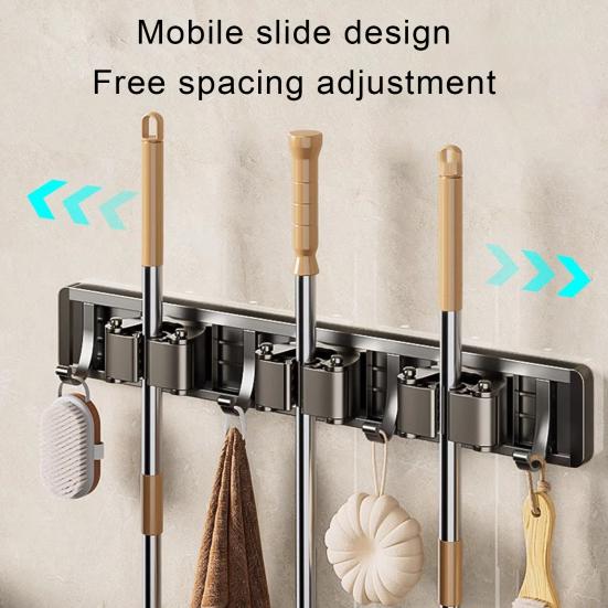 Органайзер для швабры и веника с 5 крючками, настенный, без перфорации, водонепроницаемый, противоскользящий