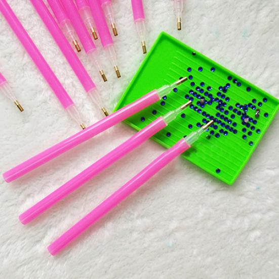 10Pc Pink Nail Art Rhinestones Picking Tools Dotting Brush Pencil Pen Set
