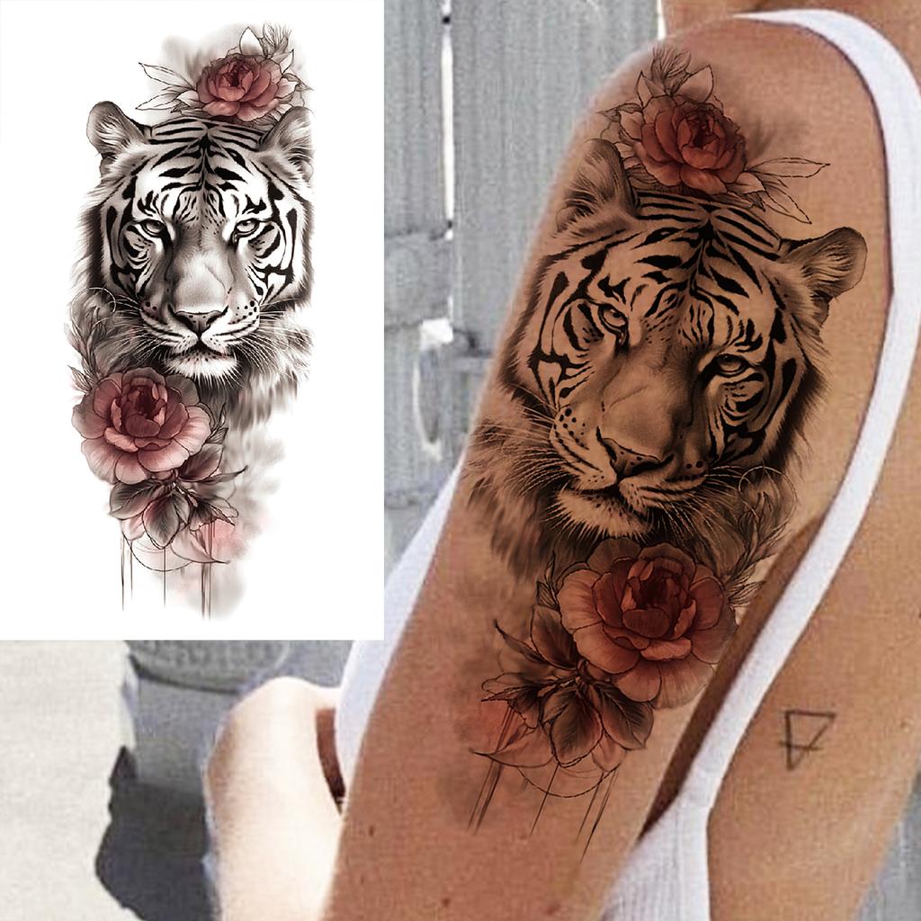1 Sheet Wolf Tiger Astronaut Dragon Skeleton Temporary Tattoos For Women Men Adults Fake Skull Flower Tattoo Sticker Waterproof