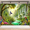 Tropical Jungle Wild Animal Backdrop Natural Green Forest Wall Hanging Tapestry Palm Trees Soaring Birds photography background