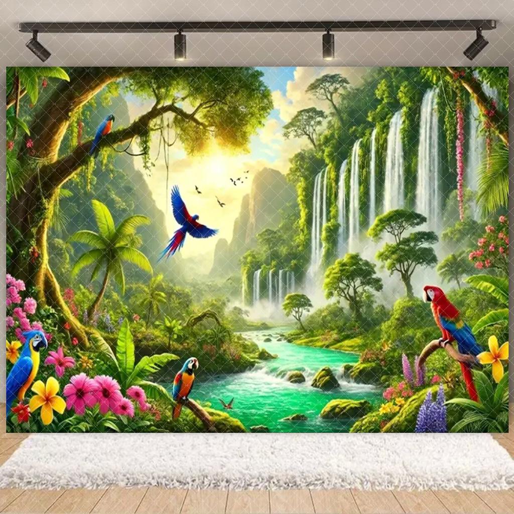 Tropical Jungle Wild Animal Backdrop Natural Green Forest Wall Hanging Tapestry Palm Trees Soaring Birds photography background
