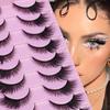 Cat Eye False Eyelashes 10 Pairs Fluffy Faux Mink Natural Volume Lashes Easy to Remove for New Learners