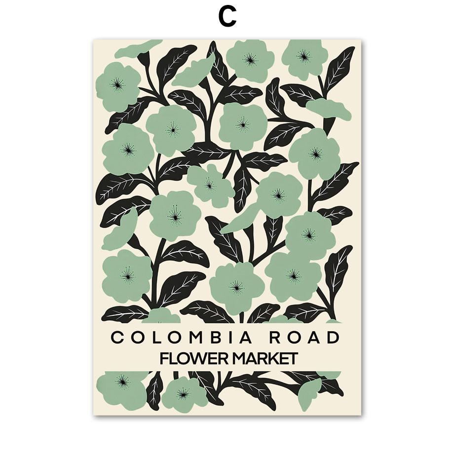 Цветочный рынок Роза Скандинавские постеры Лондон Токио Печать настенное искусство Зеленый холст Картина Абстрактные настенные картины для декора гостиной