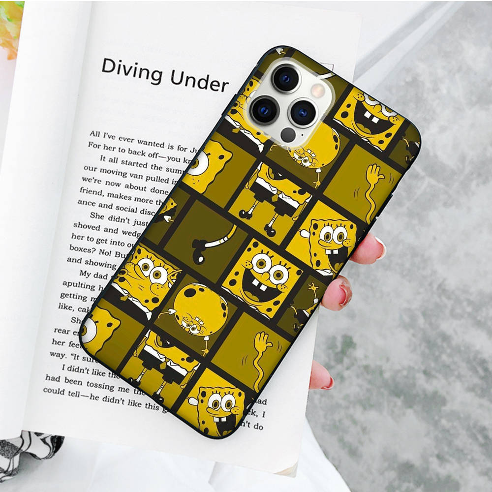 JS41 Cut SpongeBob Black Soft Case for Xiaomi Poco X6 X4 M5 M6 F5 F6 C65 C55 C50 C51 C40 Pro Redmi 14C A3X 13C 12C 11T 10A 9C Note 7 6 8A Plus