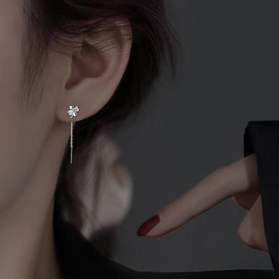 Четырехлистный клевер Earline Temperament Flash Diamond Lucky Grass серьги простые круглые, показывающие тонкое длинное бахромчатое звено цепочка для ушей