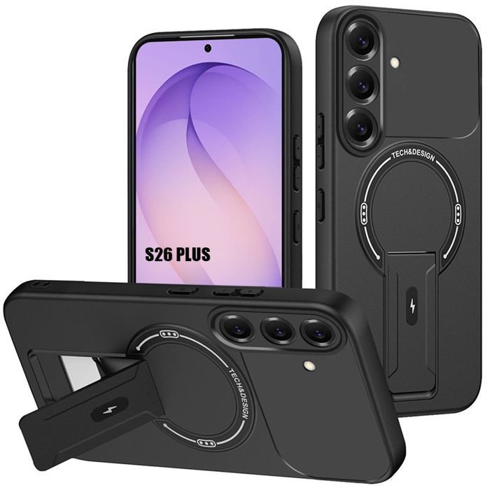 Coque Magnétique - BOOLING - pour Samsung Galaxy S26 Plus - Silicone avec Support - Noir