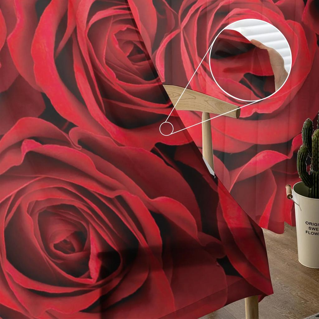 Red Rose Flower Tulle Curtains for Living Room Bedroom Modern Voile Curtain Kitchen Chiffon Sheer Curtains