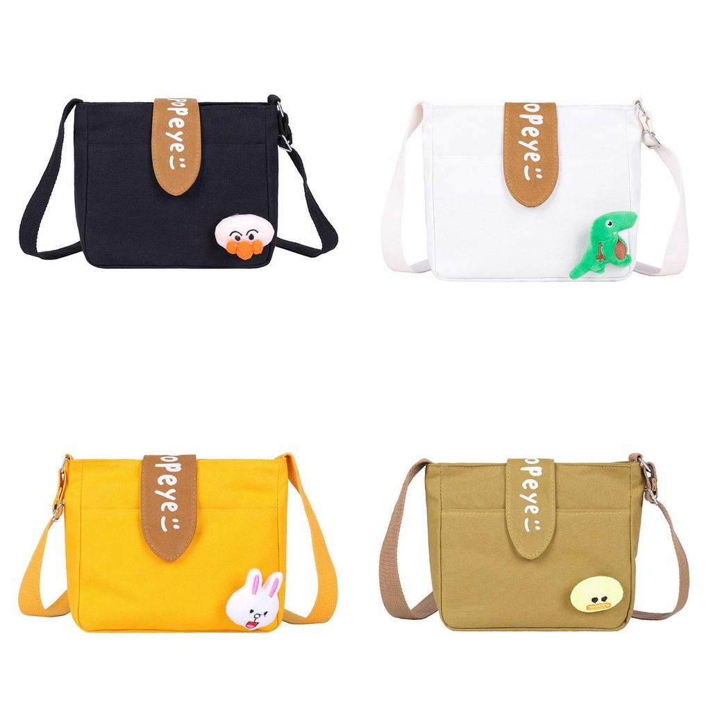 Rabbit Duck Dinosaur Plush Decorations Canvas Shoulder Bag For Women With Zipper Closure For Daily Use And Street Style
