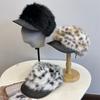 Autumn and Winter Imitation Fur Leopard Print Plush Leather Brim Cap Women's Literary Sense Warm Newsboy Hat