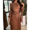 Fall Winter Women's Glitter Ruched Ribbon Evening Dress Party Gown for Women European American Style Crossborder Clothing