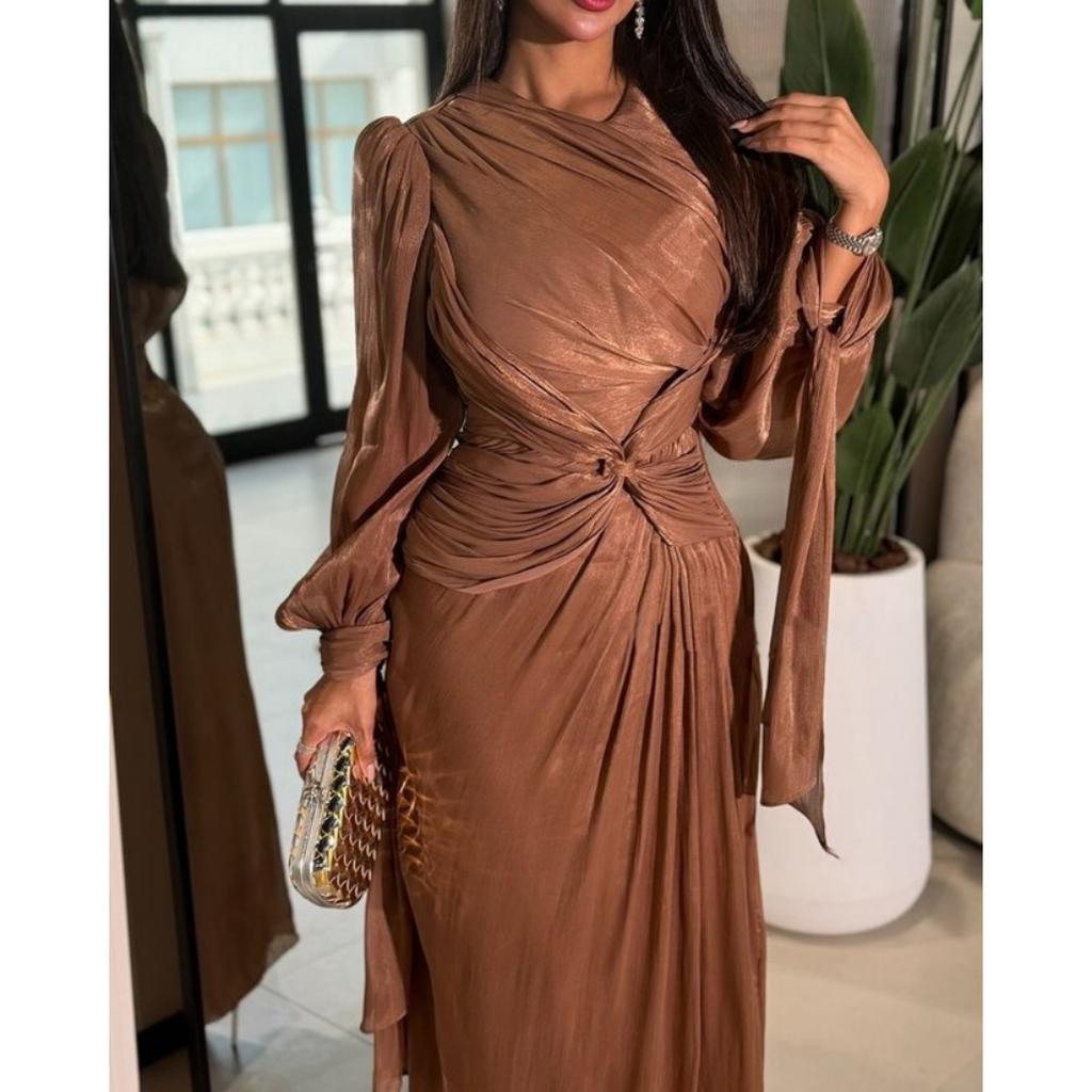 Fall Winter Women's Glitter Ruched Ribbon Evening Dress Party Gown for Women European American Style Crossborder Clothing