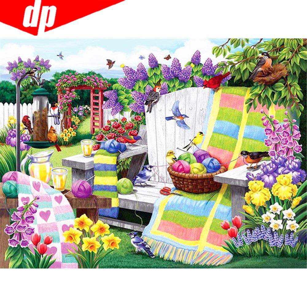 5D DIY Алмазная картина Пейзаж Сад Полный круглый горный хрусталь Картина Алмазная вышивка