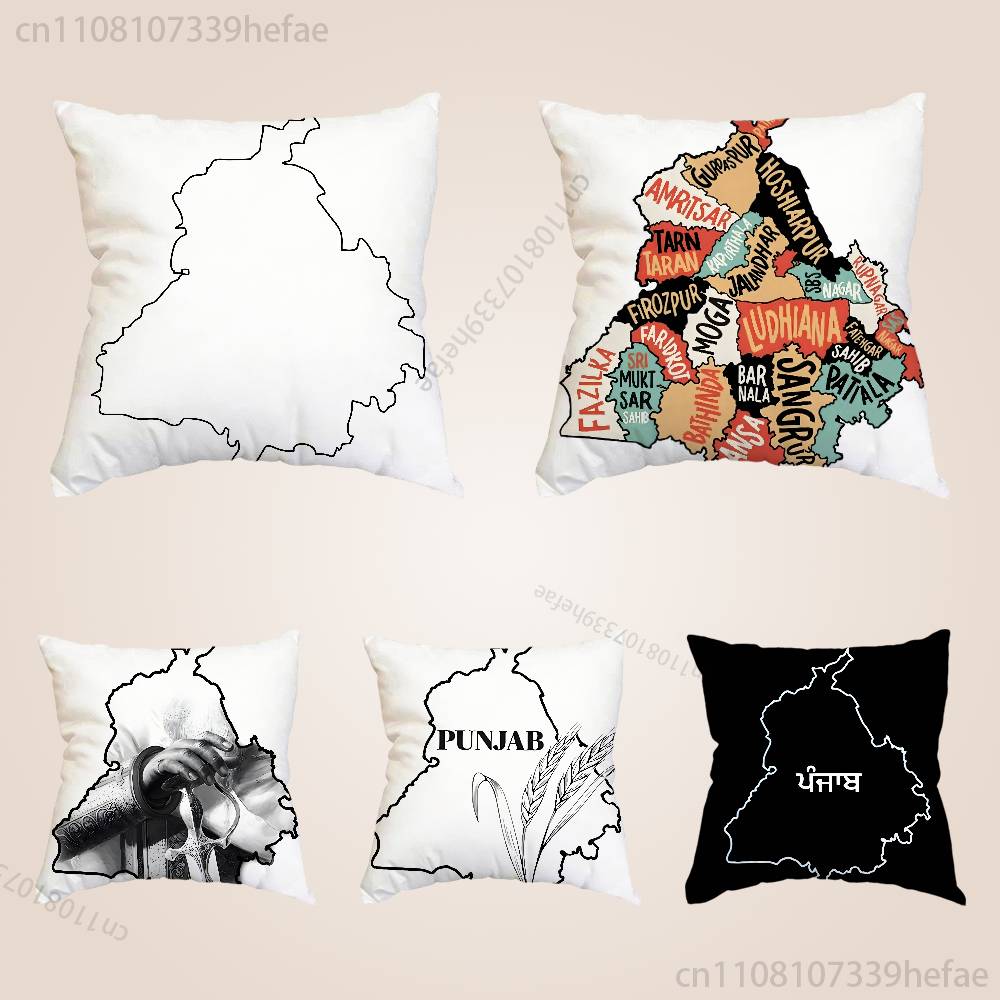 Punjab Map Pillow Case Plush Pillow Cases Home Decoration Pillow Cover for Sofa Bed Chair Living Room