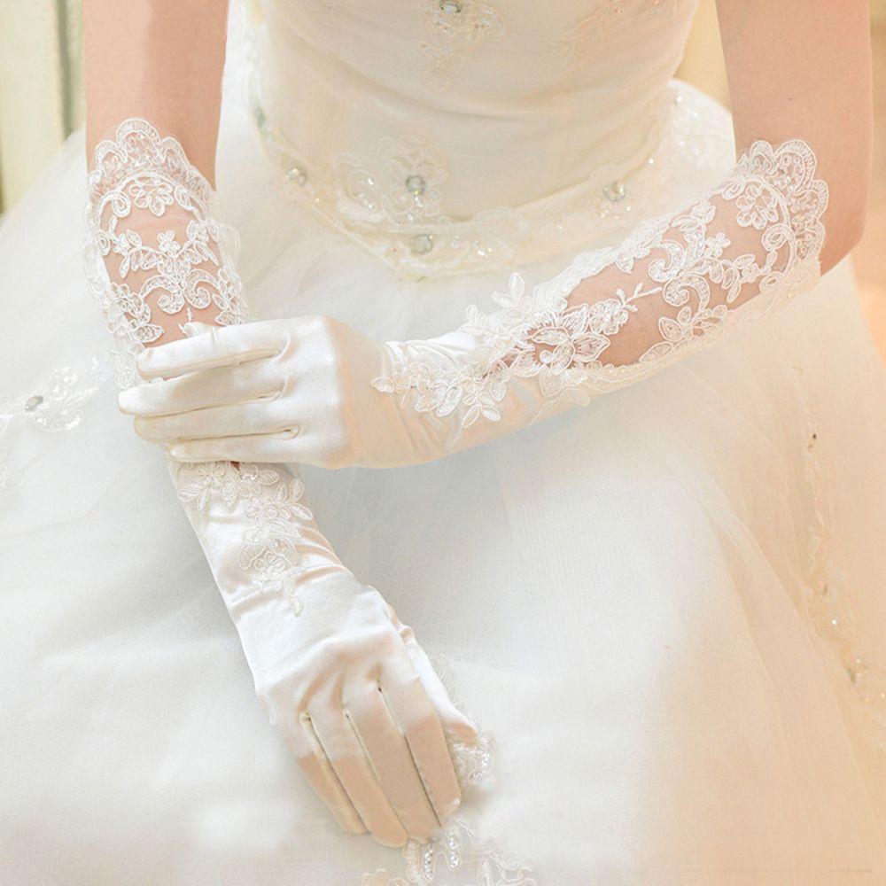 Dancing Wedding Accessories Party Floral Satin Mittens Full Finger Gloves Elbow Length Long Gloves