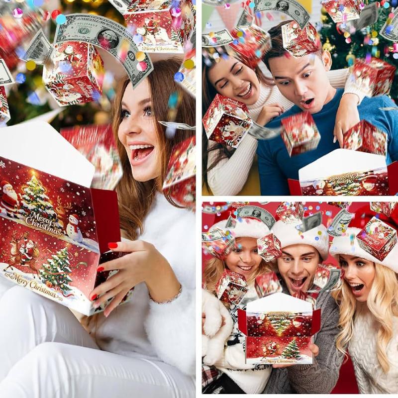 2/15Pcs Christmas Surprise Explosion Gift Box With Up Confetti Cash Holder And Gift Bag For Xmas Party Family Gifting