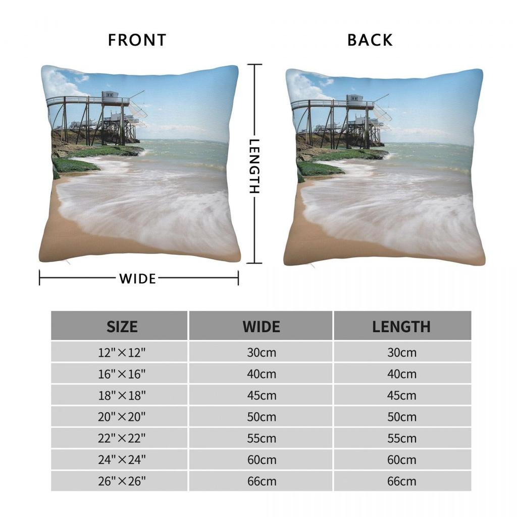 Waves On Sandy Beach La Rochelle Square Pillowcase Polyester Linen Velvet Pattern Zip Decorative Throw Pillow Case Home Case 18"