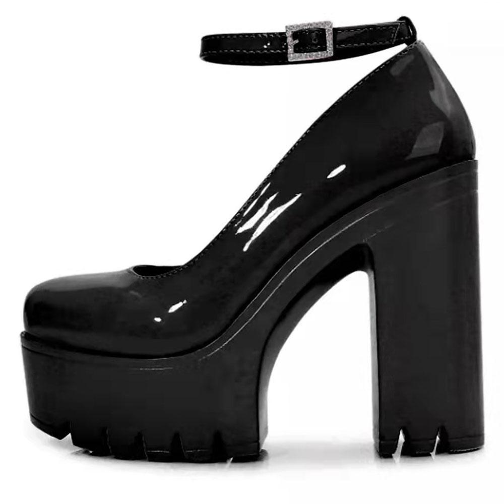 Женские сексуальные туфли на высоком каблуке, туфли-лодочки на платформе, квадратный нос, массивный блочный каблук, туфли для вечеринок со стразами, большой размер 42