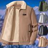 Men's Casual Multi-pocket Corduroy Fleece-lined Jacket With Zipper And Lapel Warm Top