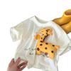 Унисекс Детская Милая Хлопковая Футболка с 3D Жирафом, Короткий Рукав, Летний Стиль