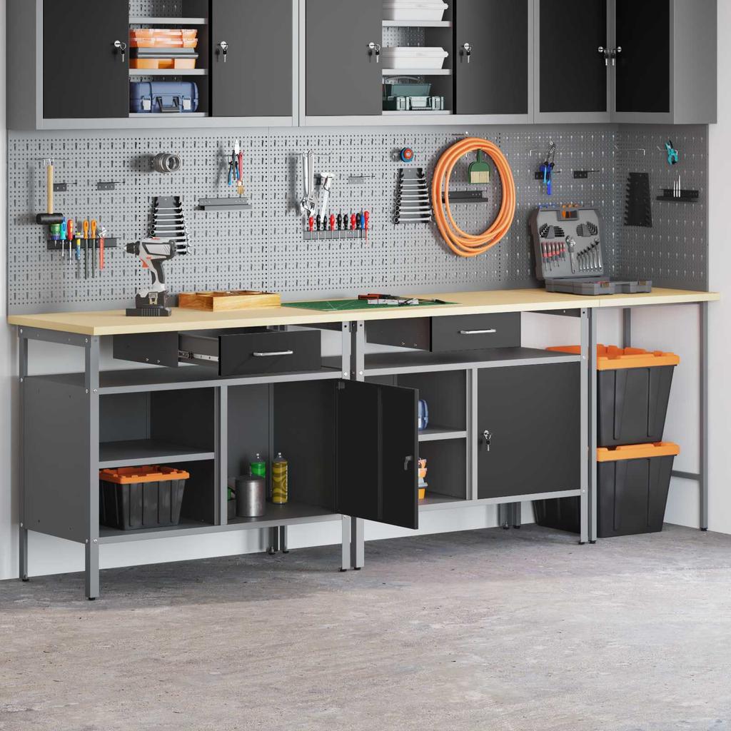 Workbench Set 3 pcs Red and Grey Powder Coated Steel