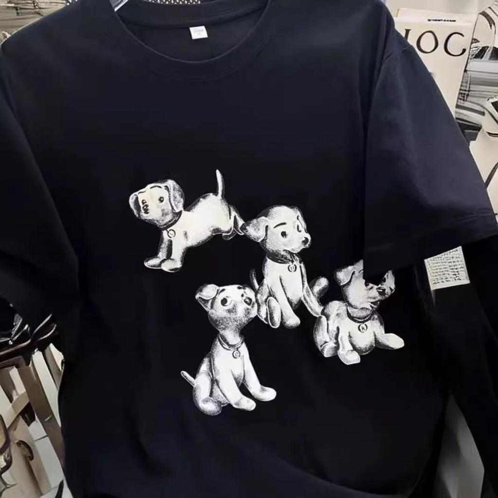 Plus Size Cartoon Puppy Loose Cotton T-Shirt - Women's Summer Short-Sleeve Slimming Top