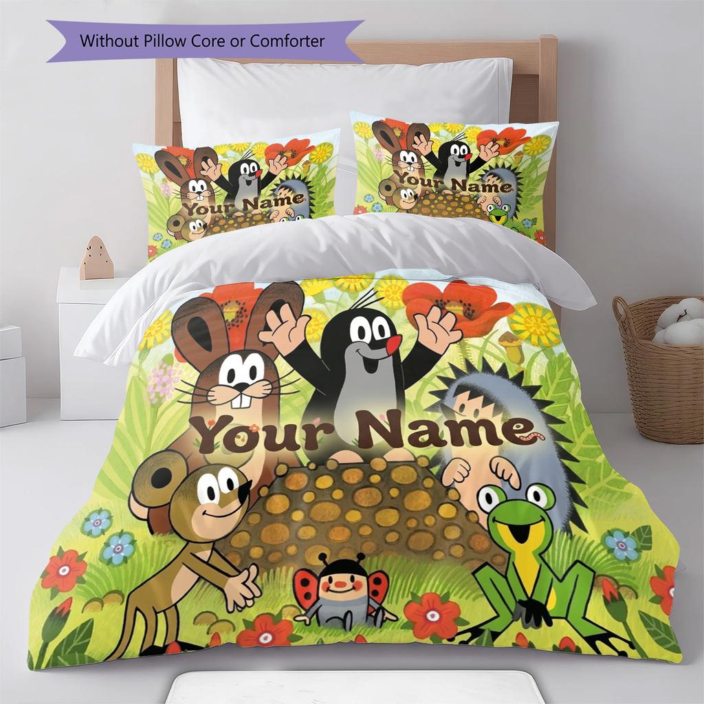 Animal Friends Garden Custom Name Pattern Bedding Quilt Set Quilt Cover Pillowcase Home Birthday Gift(1 * duvet cover + 2 * pillowcase, without core)