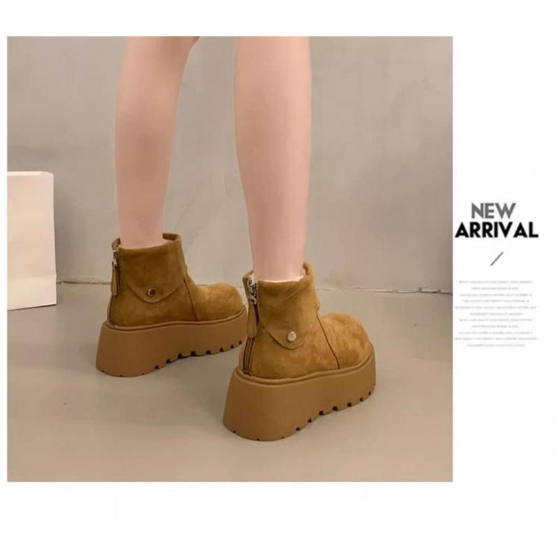 Women's Platform Snow Boots Fleece Lined Ankle Boots Zipper Short Booties