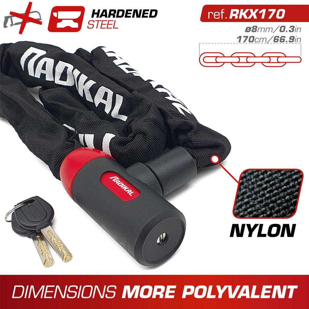RADIKAL RKX170 Защитная цепь для и 8 мм Длинный Многоцелевой Гаражный Анкер Мотоциклы, Скутеры, Велосипеды, Сталь, Замок, 120 см,