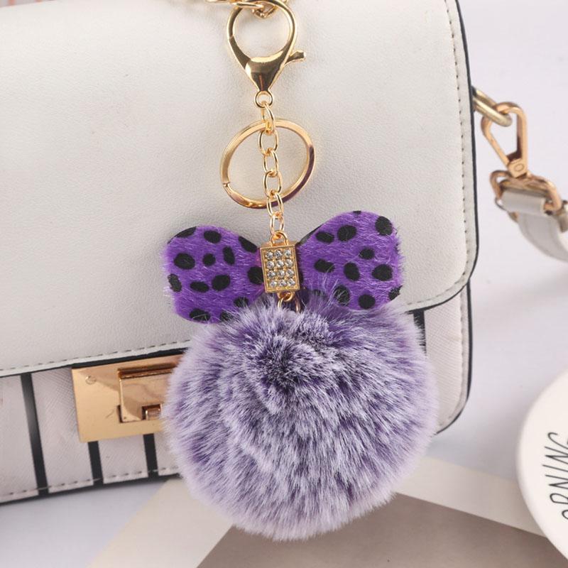Fashion New Cute Fluffy Artificial Rabbit Fur Ball Pompom Leaf Keychain Cherry Key Chain Handbag Pendant Car Key Chain Ring