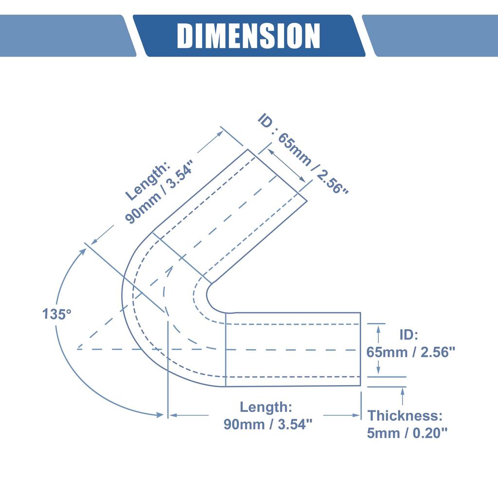 X AUTOHAUX Silicone Hose Silicone Pipe Radiator Hose 1 Piece Inner Diameter 65mm Length