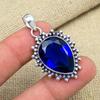 Blue Sapphire Lab-Created Gemstone Jewelry Handmade 925 Sterling Silver Charm Pendant Gift For Wife