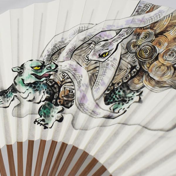 Кимоно Киото антибактериальное японское бумажное Четыре священных 22 см [Стильный Ироха] Веер, Веер, Звери, Караки, Мужское, (Генбу)