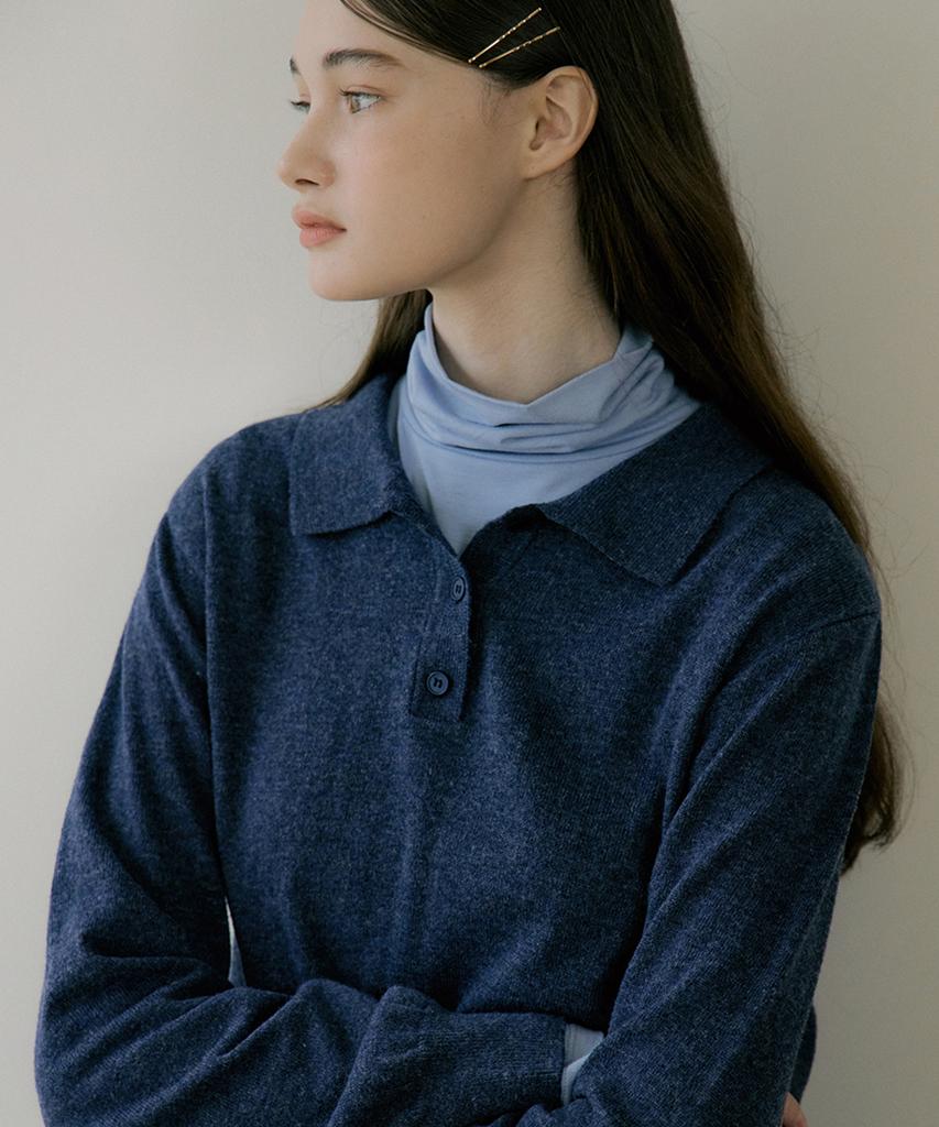REORG Eot Soft Button Collar Knit Blue Indigo