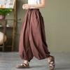 High Waist Casual Bloomers Pants Women Arrival Vintage Style Solid Color Cotton Linen Female Ankle-length Pants