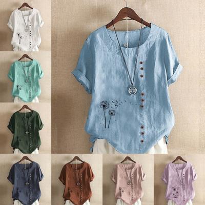 Женская модная черная футболка с коротким рукавом с принтом одуванчика, свободная хлопковая рубашка, повседневная свободная летняя блузка, топы больших размеров