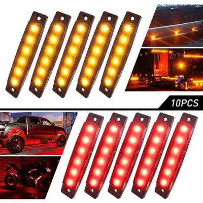 10 шт. габаритных огней боковых 6-LED для грузовика, прицепа, оранжевый, красный, водонепроницаемые