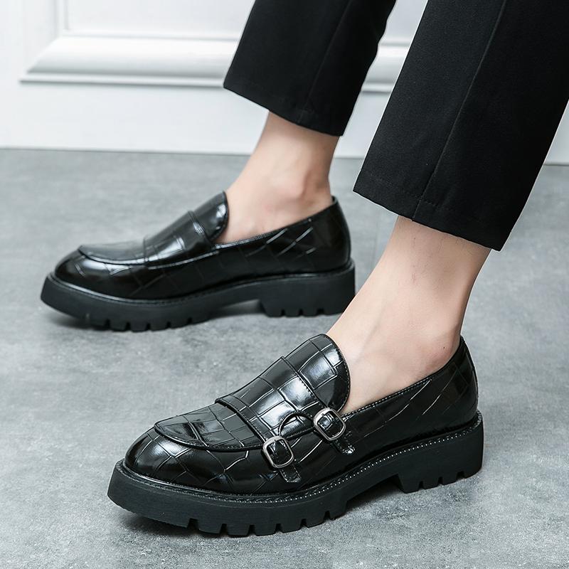 Fashion Business Shoes for Men Formal Loafers Dress Oxfords Men's Wedding Shoes Fashion Blue Leather Elegant Thick Soled Male Footwear