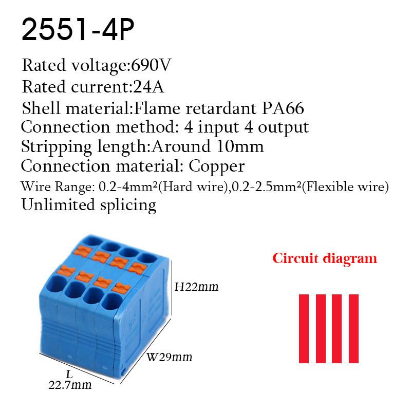 Push-In Wire Connectors Electrical Cable Terminal Block Multiple In/out DIN Rail Mount With Fixing Hole Spliceable DIY Connectio