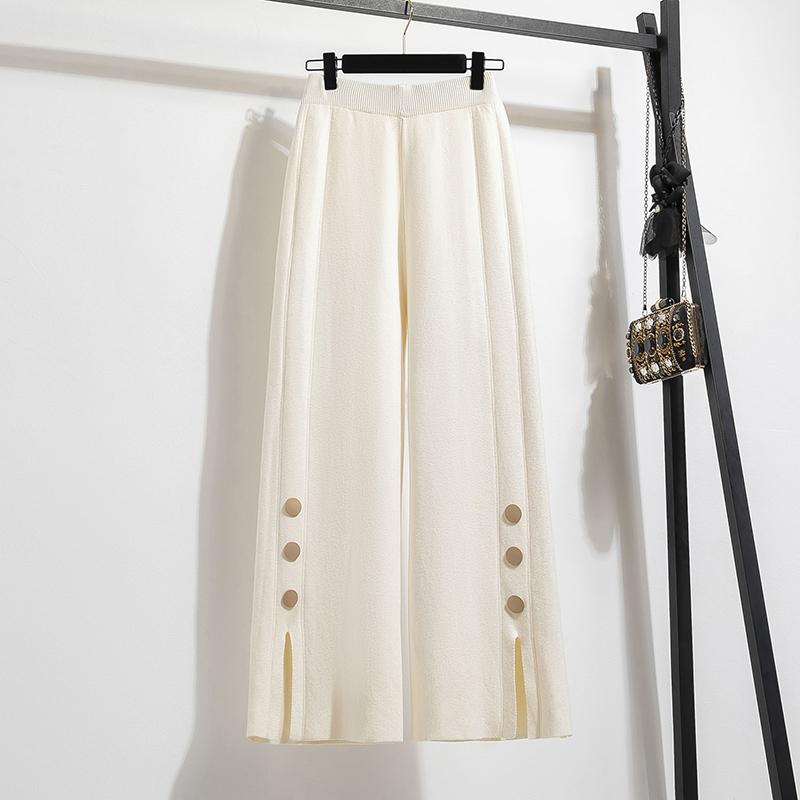 DIMANAF 2025 Осень Зима Женские Брюки Большого Размера Новая Мода Женские Длинные Брюки Оверсайз Свободные Брюки Вязаные