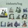 10 Sheets/Bag Gothic Abandoned City Scenery Stickers for Scrapbooking Planner Notebook DIY Phone Case Decoration Office Gift