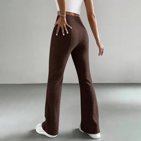 Women Pants High Waist Solid Color Ribbed Casual Trousers Slim Fit Spring