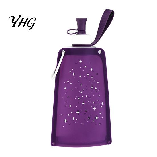 Lightweight Travel Bottle 500ML Collapsible Silicone Water Bottle, Portable Folding Drinking Bag, Camping Pouch with Lanyard for Outdoor Hiking