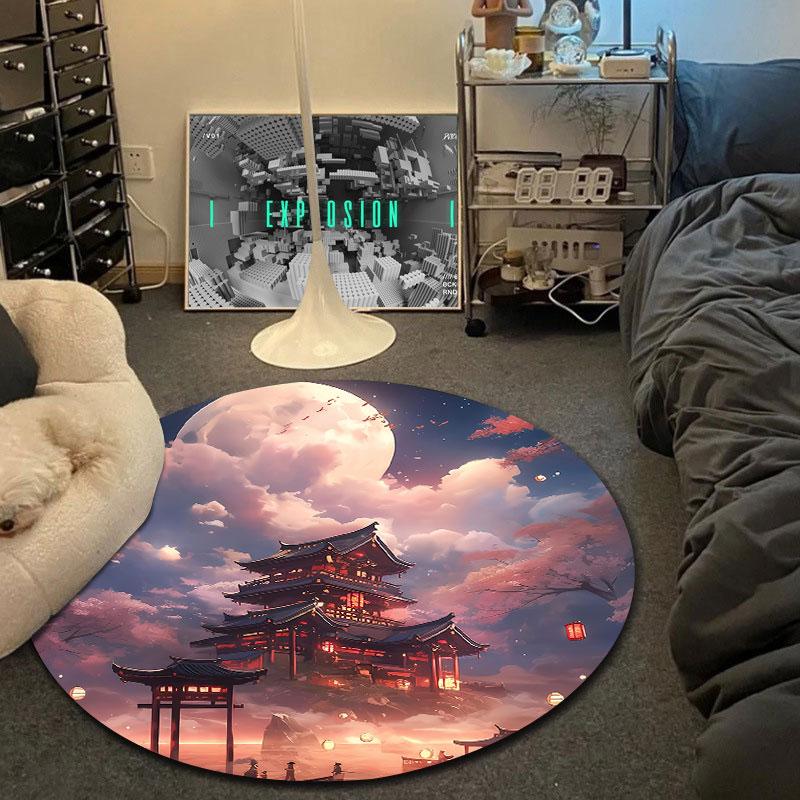 Rustic Round Stained Glass Multicolor Carpet, Non-Slip Floor Mat for Nursery