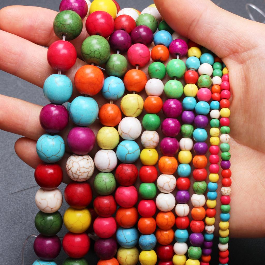 Модные свободные бусины DIY материал смешанный цвет 4/6/8/10/12 мм круглый бирюзовый 15-40 шт случайный цвет ожерелье брелок для изготовления ювелирных изделий натуральный камень